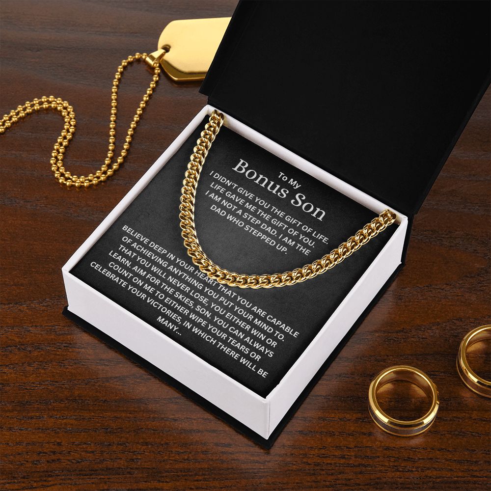 To My Bonus Son From Step Dad Cuban Link Chain Necklace | Life Gave Me The Gift Of You