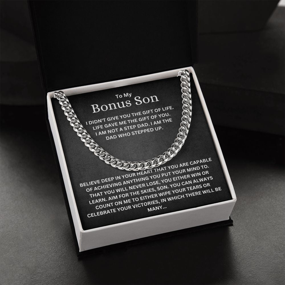 To My Bonus Son From Step Dad Cuban Link Chain Necklace | Life Gave Me The Gift Of You