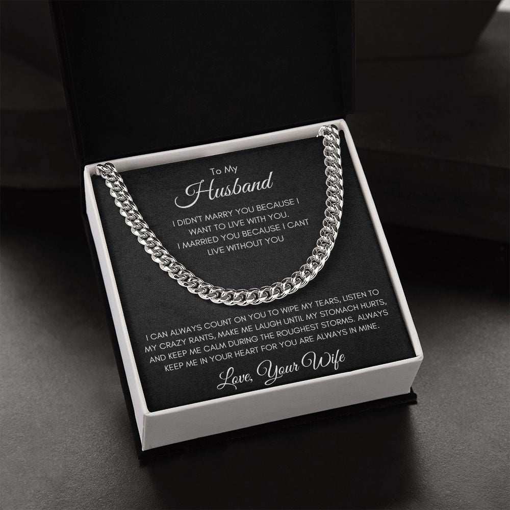 Gift To Husband From Wife | Cuban Link Chain Necklace | I Can't Live Without You