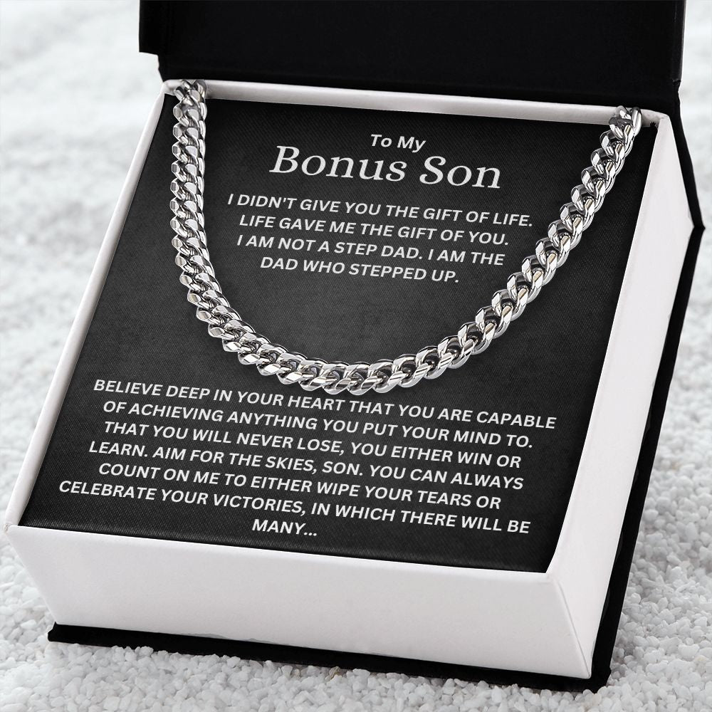 To My Bonus Son From Step Dad Cuban Link Chain Necklace | Life Gave Me The Gift Of You
