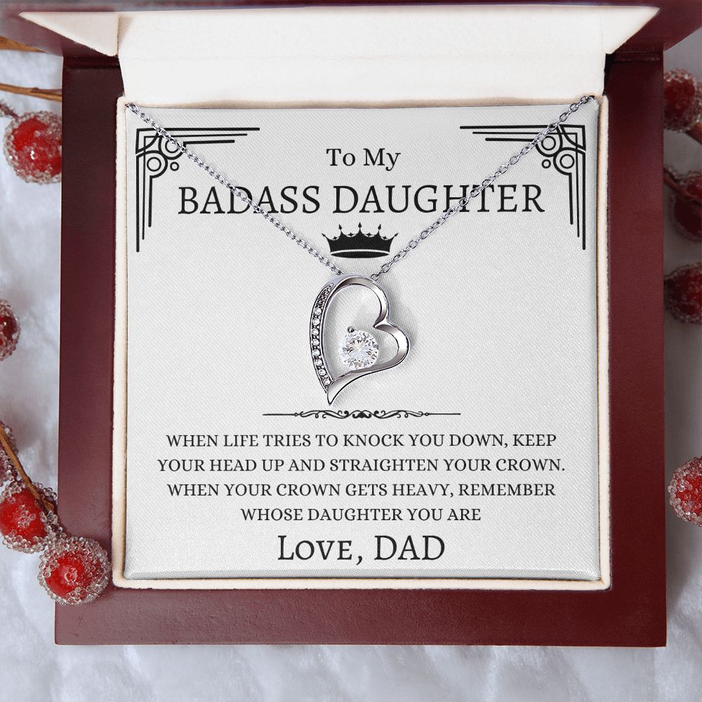To My Badass Daughter Necklace Gift From Dad | Forever Love Necklace| When Life Tries To Knock You Down, Keep Your Head Up And Straighten Your Crown