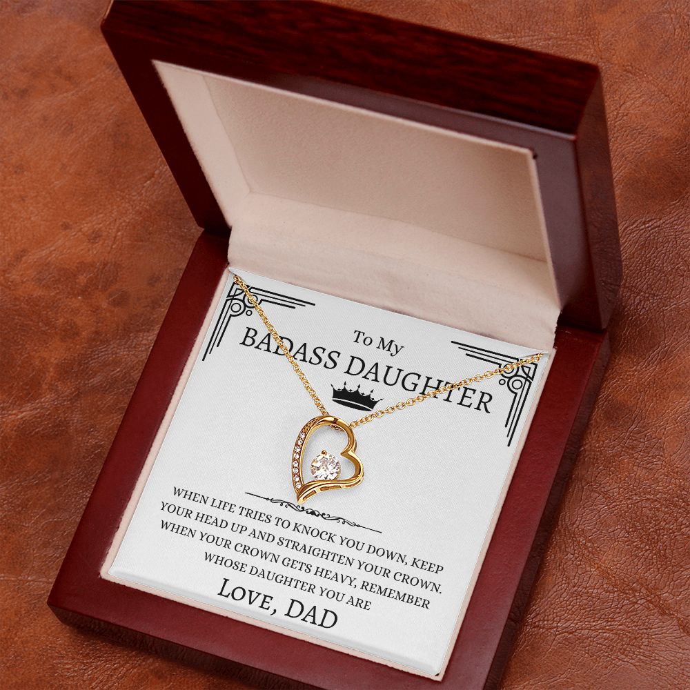 To My Badass Daughter Necklace Gift From Dad | Forever Love Necklace| When Life Tries To Knock You Down, Keep Your Head Up And Straighten Your Crown