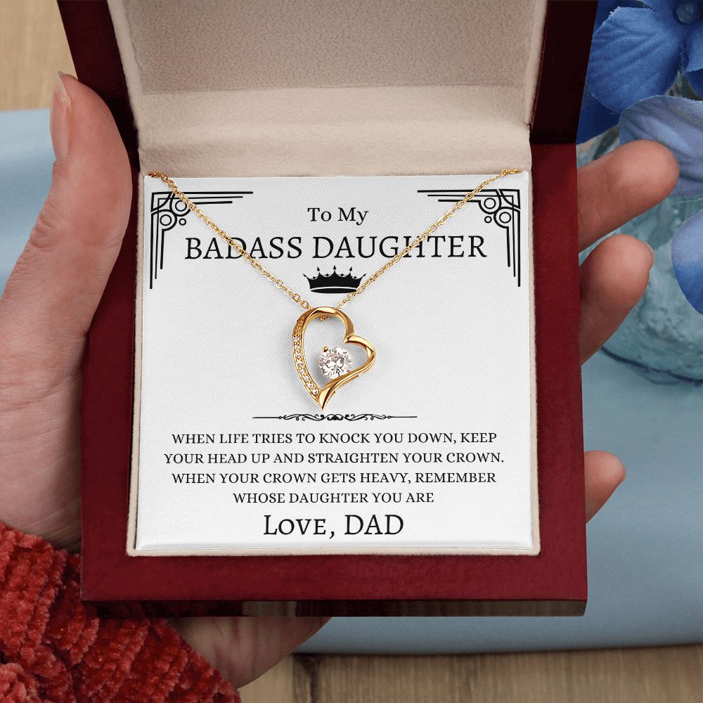 To My Badass Daughter Necklace Gift From Dad | Forever Love Necklace| When Life Tries To Knock You Down, Keep Your Head Up And Straighten Your Crown