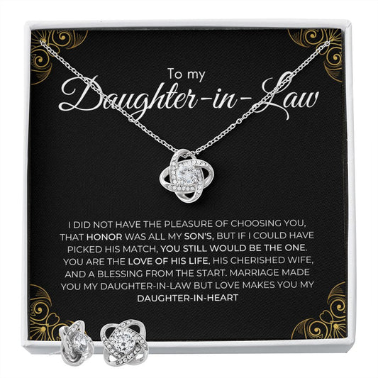 Gift Necklace and Matching Earrings for Daughter-In-Law | Love Knot Necklace and Earrings | Love Makes You My Daughter-in-Heart