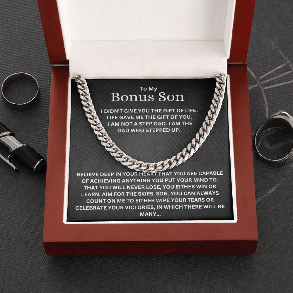 To My Bonus Son From Step Dad Cuban Link Chain Necklace | Life Gave Me The Gift Of You