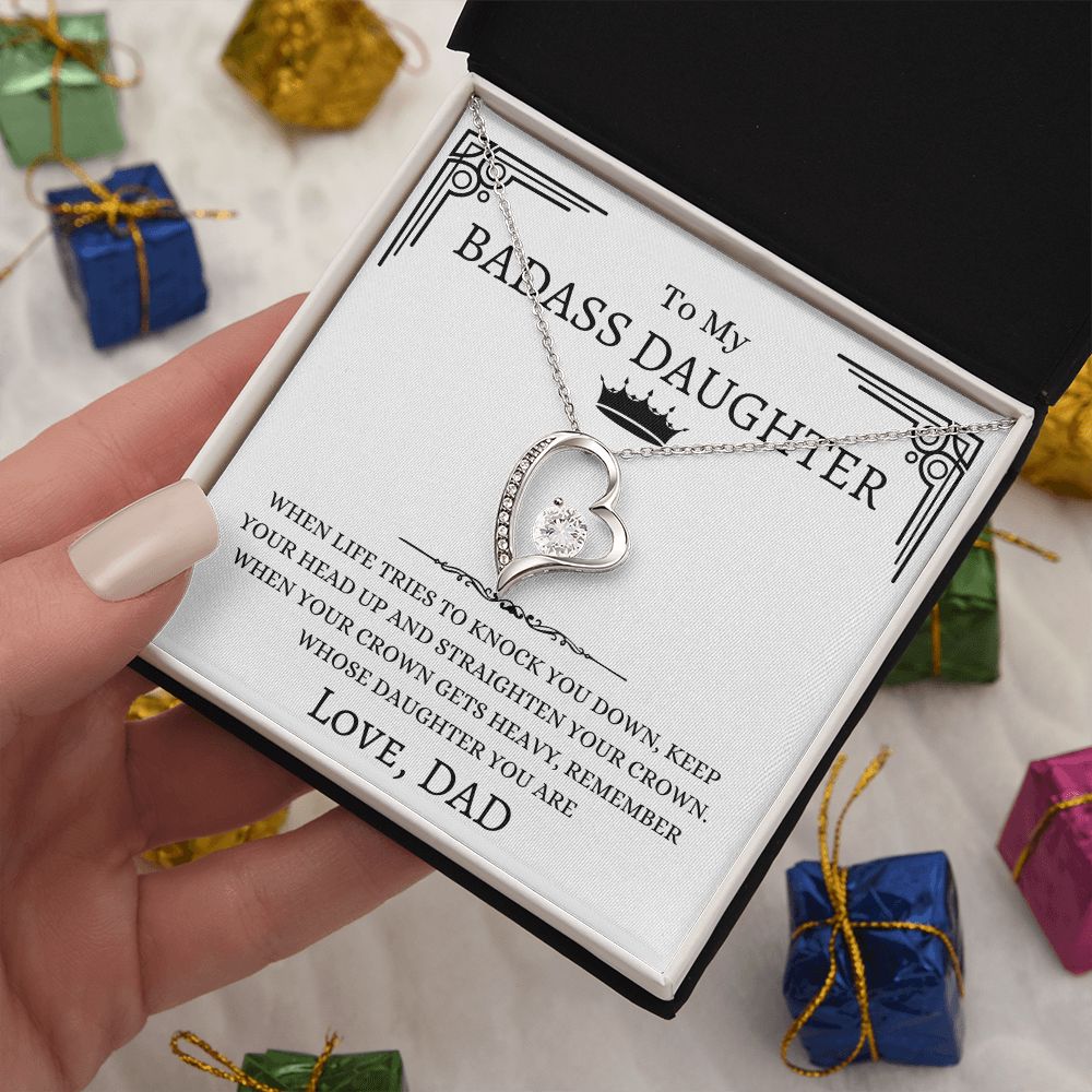 To My Badass Daughter Necklace Gift From Dad | Forever Love Necklace| When Life Tries To Knock You Down, Keep Your Head Up And Straighten Your Crown